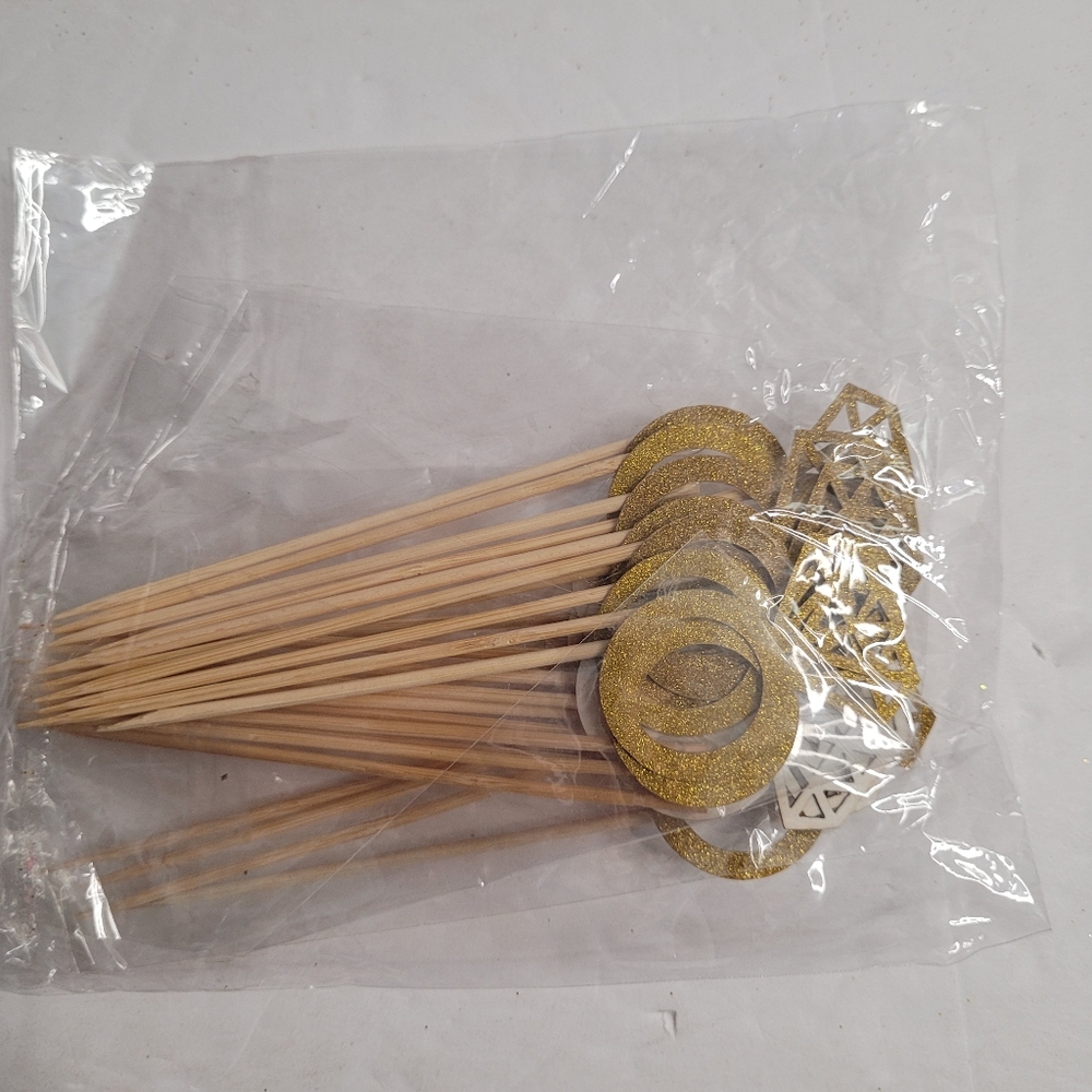 Gold Glitter Party Picks or Cupcake Toppers.  328